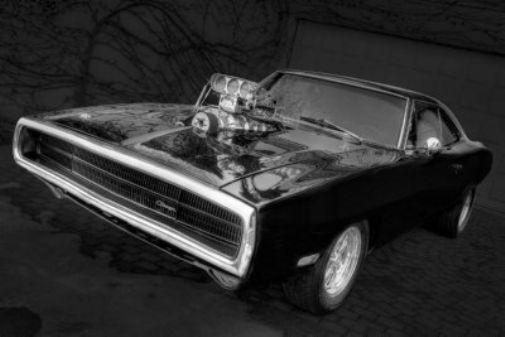 Fast And The Furious 1970 Charger black and white poster