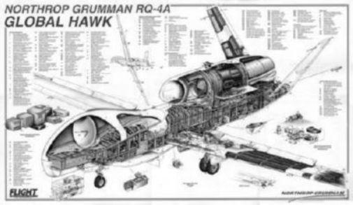 Global Hawk Cutaway Poster Black and White Poster On Sale United States