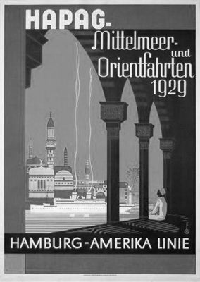Gemany Hapag Mittelmeer 1929 Poster Black and White Poster On Sale United States