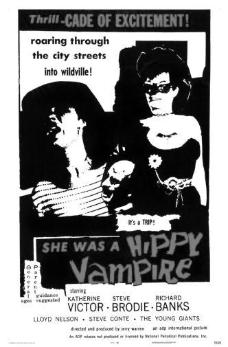 She Was A Hippie Vampire Black and White poster for sale cheap United States USA