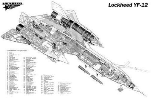 Lockheed Yf-12 Cutaway black and white poster