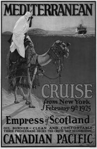Canadian Pacific Mediterranean Cruise Lines 1925 Poster Black and White 11"x17"