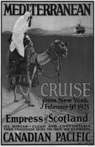 Canadian Pacific Mediterranean Cruise Lines 1925 poster Black White poster for sale cheap United States USA