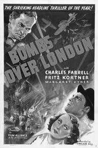 Bombs Over London black and white poster