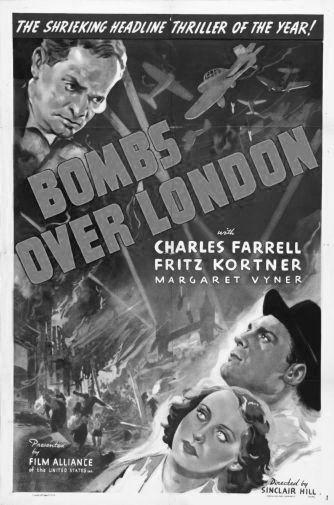 Bombs Over London black and white poster