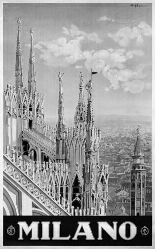 Italy Milano 1920 Poster Black and White Poster On Sale United States