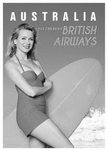 Australia Naomi Watts British Airways Poster Black and White 16"x24"