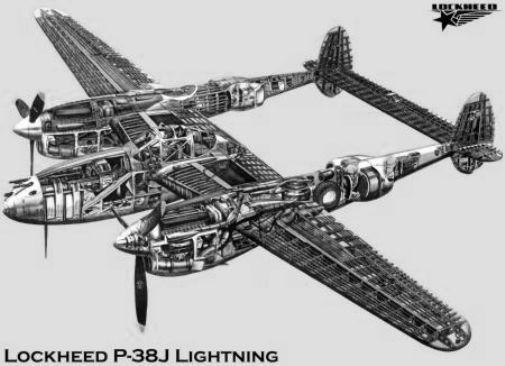 P38J Cutaway Poster Black and White Poster 16x24 | The Poster Depot The Poster Depot