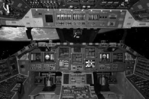 Space Shuttle Cockpit black and white poster