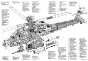 Ah64 Longbow Helicopter Cutaway Poster Black and White Poster 27"x40"