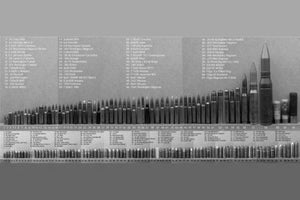 Bullet Caliber Comparison Chart black and white poster