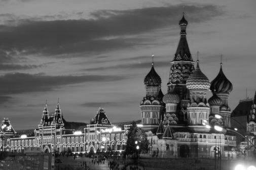 Moscow Red Square Skyline black and white poster