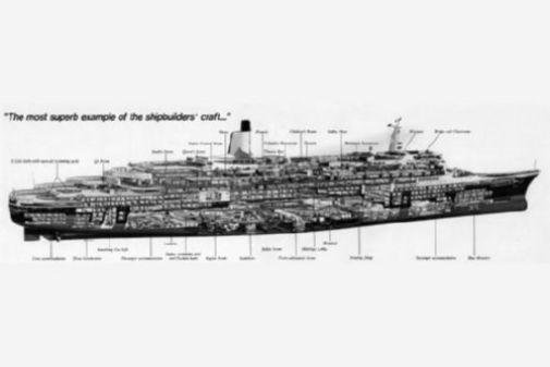 Qe 2 Ship Cutaway black and white poster