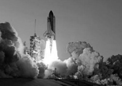 Space Shuttle Launch black and white poster