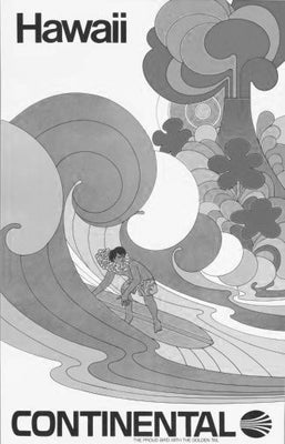 Continental Airlines Hawaii Poster Black and White Mini Poster 11"x17"