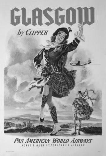 Pan Am Airlines Glasgow Black and White Metal Poster Choose Style The Poster Depot