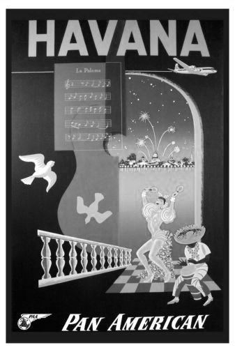 Pan Am Airlines Havana Cuba Poster Black and White Mini Poster 11