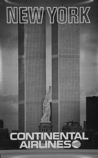 Continental Airlines Ny Twin Towers poster Black and White for sale cheap United States USA