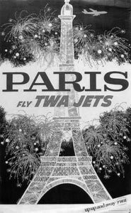 Twa Airlines Paris Eiffel Tower Poster Black and White Poster On Sale United States