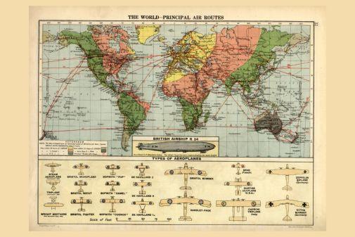 Air Routes Map 1920 poster tin sign Wall Art