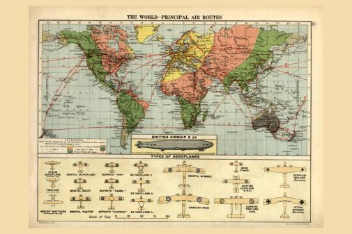Air Routes Map 1920Aviation and Transportation Poster 16