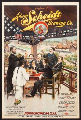 Vintage Beer Hall Adam Scheidt Brewing Phildelphia poster 27x40| theposterdepot.com