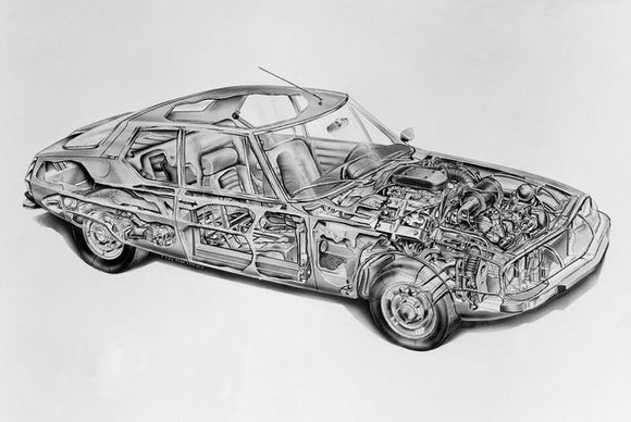 Citroen Sm Cutaway Diagram Art Poster On Sale United States