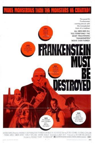 Frankenstein Must Be Destroyed movie poster Sign 8in x 12in