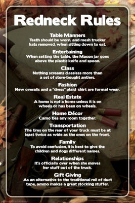 Redneck Rules Humor Poster 24x36 Poster