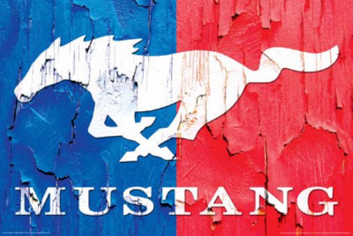 Ford Mustang Poster Red And Blue Logo Poster 24"x36"